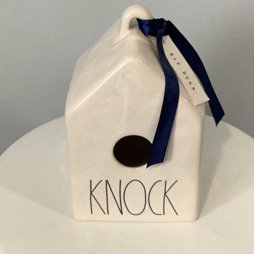 Rae Dunn White Ceramic Birdhouse “KNOCK”